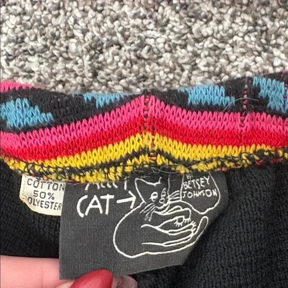 1970s Betsey Johnson Alley Cat Knit Two Piece Halter Set in Happy People Print - Picture 5 of 11
